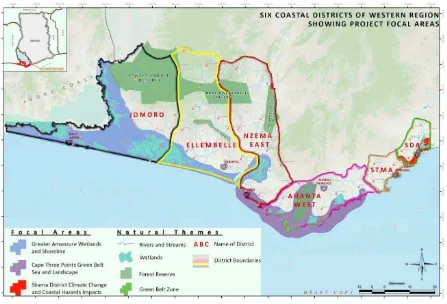 Figure 9: Map of Six Coastal Districts showing ICFG Focal Area 