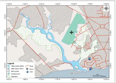 Figure 4: Spatial structure of the Whin estuary comparing change in area of water body between 1973- 2010
