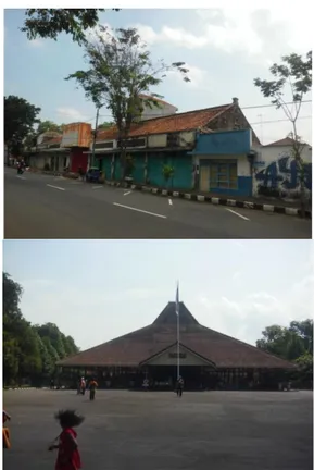Gambar 3. Langgam bangunan bercorak Cina di  kawasan Pecinan (atas), dan bangunan  berlanggam Jawa yaitu Pendopo Bupati (bawah) 
