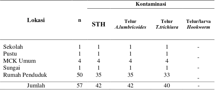 Tabel 4.5. Pencemaran Tanah oleh Telur/Larva Cacing STH di desa Bagan Kuala 
