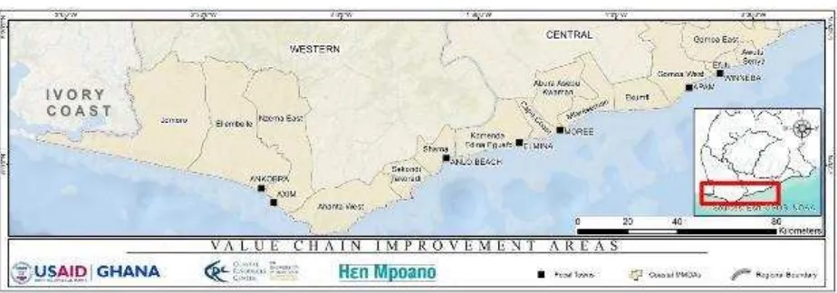 Figure 6: Map of Districts and priority sites for value chain improvements 