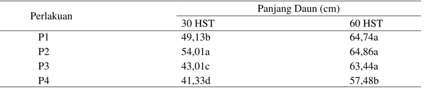 Tabel 3. Panjang daun (cm) pada metode pengendalian gulma pada umur 30 dan 60 HST 