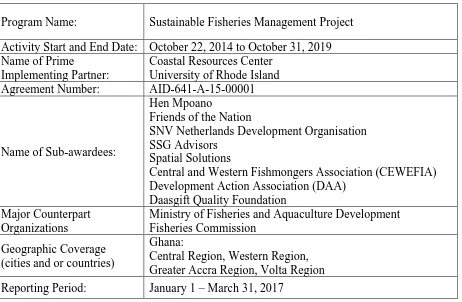 Table 1. Sustainable Fisheries Management Project Summary 