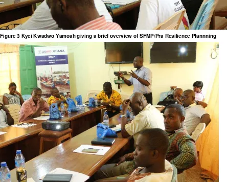 Figure 3 Kyei Kwadwo Yamoah giving a brief overview of SFMP/Pra Resilience Plannning 
