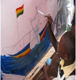 Figure 3 Children gather around painted mural