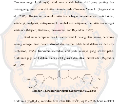 Gambar 1. Struktur kurkumin (Aggarwal et al., 2006)