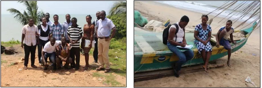 Fig 1.1: Field survey team (left) and Field survey officer interviewing a couple (right) 