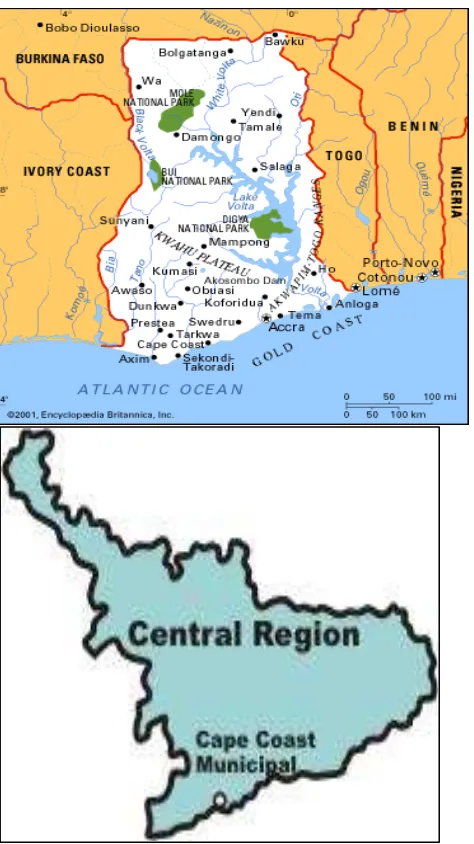 Figure 2 Map of Ghana (top) and Map of Central Region (bottom) 