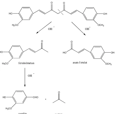 Gambar 2. Reaksi degradasi kurkumin dalam kondisi basa (Stankovic, 2004)