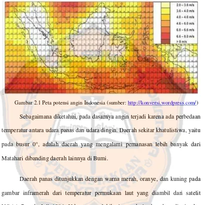 Gambar 2.1 Peta potensi angin Indonesia (sumber: http://konversi.wordpress.com/) 