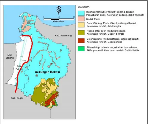 Gambar 2. Cekungan Airtanah Bekasi Yang Berbatasan Dengan Cekungan Airtanah Jakarta Di Bagian Baratnya (Sumber : DGTL, 1993)