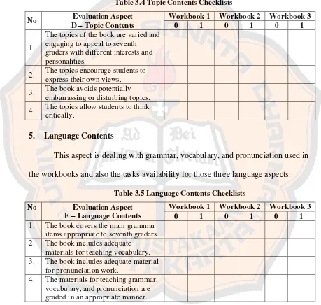 Table 3.4 Topic Contents Checklists 