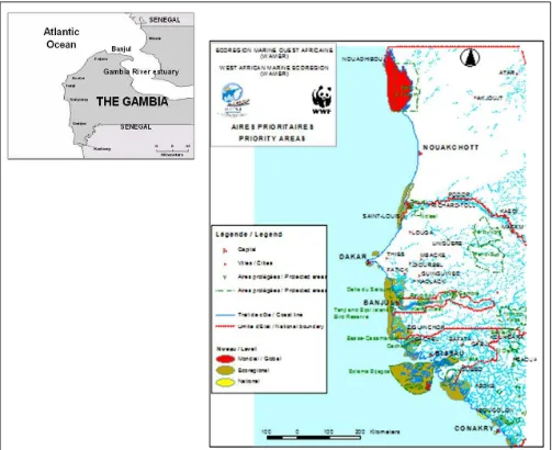 Figure 1: Areas of Biodiversity Significance in the WAMER and The Gambia River Estuary and Atlantic Coast 