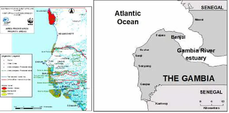 Figure 1. Areas of Biodiversity Significance in the WAMER and The Gambia River Estuary and Atlantic Coast 