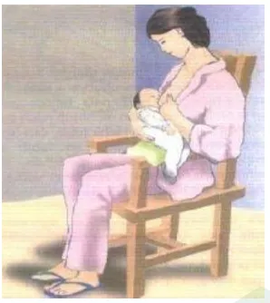 Gambar b.4 Posisi menyusui bayi baru lahir yang benar di rumah (Perinasia, 2004) 