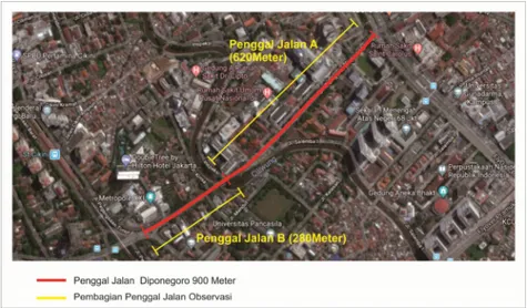 Gambar 1 Lokasi penggal Jalan Pangeran Diponegoro yang dijadikan sebagai lokasi penelitian Sumber: https://www.google.co.id/maps/@-6.1979447,106.8471998,899m/data=!3m1!1e3?hl=en