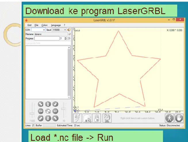 Gambar 16. Memanggil file g-code hasil konversi program InkScape untuk diekekusi dengan program LaserGRBL 