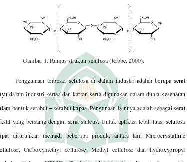 Gambar 1. Rumus struktur selulosa (Kibbe, 2000). 