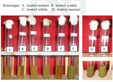 Gambar  9. Foto Hasil Kontrol Konsentrasi Hambat Minimum (KHM) Ekstrak Metanol Daun Mimba(Azadirachta indica Juss) dengan Beberapa Metode Ekstraksi Terhadap Bakteri Staphylococcus aureus