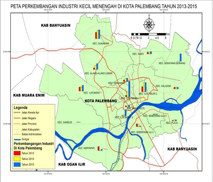 Gambar 1. Peta perkembangan industri kecil dan menengah di Kota Palembang dari tahun 2013-2015 