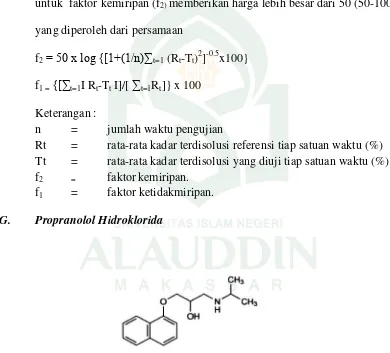 Gambar 5.  Rumus struktur Propranolol  C16H21NO2,HCl =295.8 (Anonim, 