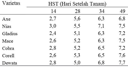 Tabel 5 Jumlah Daun tanaman gandum di Pringgarata