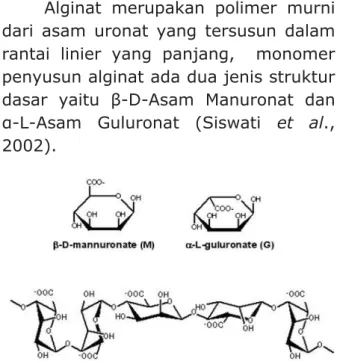 Gambar 1. Struktur kimia asam uronat  pada alginat. Sumber (Winarno, 1996) 