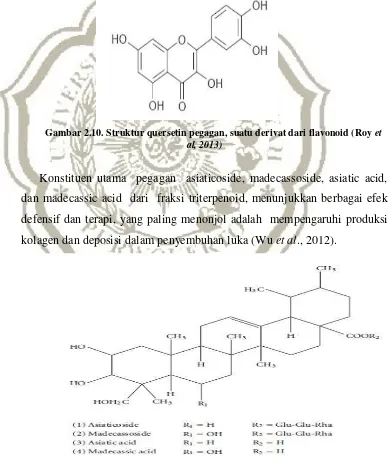 Gambar 2.11.  Struktur kimia asiaticoside, madecassoside, asiatic acid, madecassic acid  (Wu et al., 2012) 