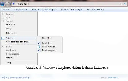 Gambar 3. Windows Explorer dalam Bahasa Indonesia
