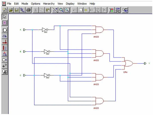 Gambar 2.23 : schematic editor Y=ABC+ABC+ABC+ABC 