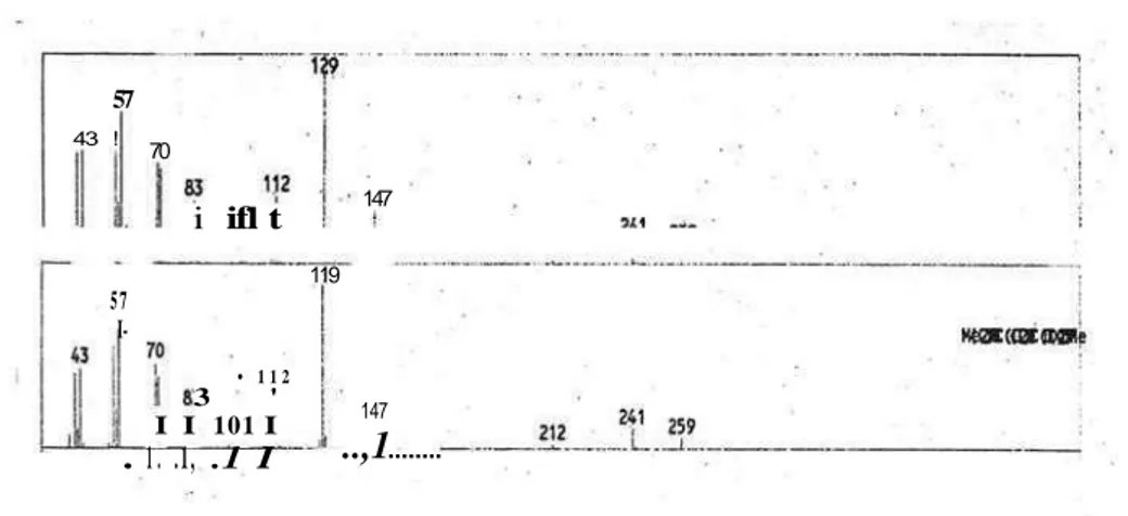 Gambar 8. Spektrum massa puncak 4 dan spektrum massa ester dioktil heksadioat (Wiley 229.L)