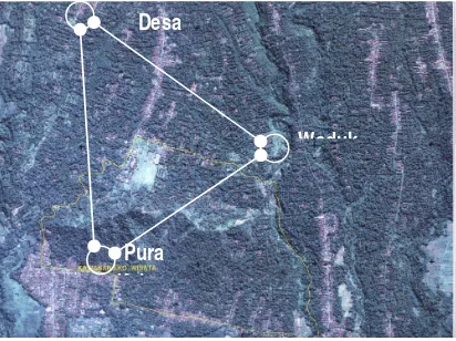 Gambar 3 Rencana Segitiga Kawasan Obyek Wisata Pengelipuran-Kehen-Waduk Jehem (Sumber: foto udara satelit Iconos, 2005) 