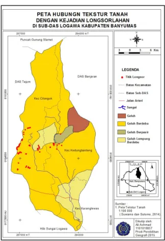 Gambar  1 Peta Hubungan Solum Tanah Dengan  Kejadian  Longsrlahan    di  Sub-DAS  Logawa  (Peneliti, 2014)