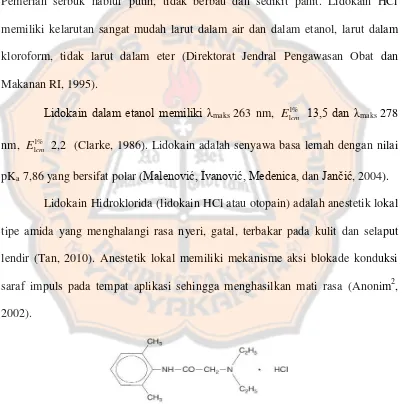 Gambar 2. Struktur lidokain hidroklorida (2-(dietilamino)-2  ꞌ,6ꞌ-asetoksilidida monohidroklorida (Direktorat Jendral Pengawasan Obat dan Makanan RI, 1995)