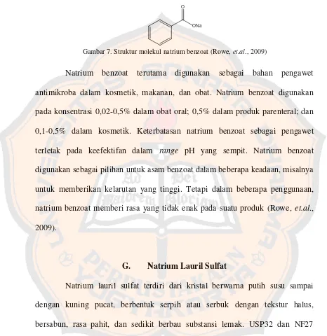 Gambar 7. Struktur molekul natrium benzoat (Rowe, et.al., 2009) 