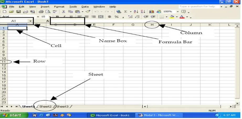 Gambar 1 Tampilan standar MS-Excel XP 