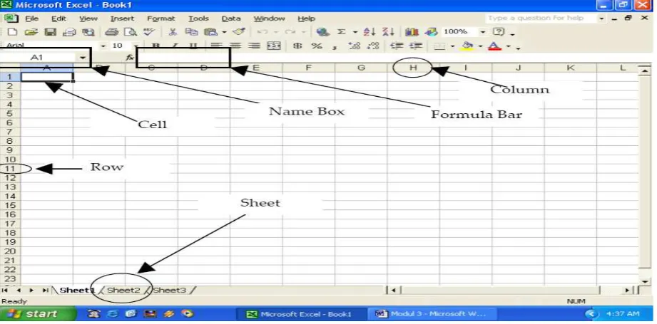 Gambar 1 Tampilan standar MS-Excel XP 