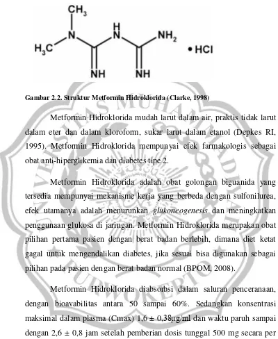 Gambar 2.2. Struktur Metformin Hidroklorida (Clarke, 1998) 