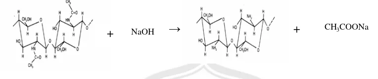Gambar no 4. Reaksi pembentukan kitosan dari kitin (Susi, 2009) 