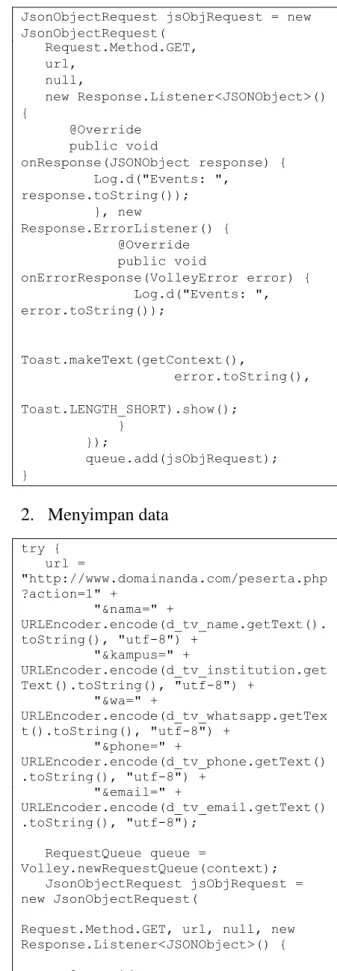 Gambar 4. Antar Muka Android Studio  Teknis  pemanfaatan  HTTP  pada  bahasan  ini  menggunakan  library  Volley  untuk  mengirim  URL  dan  mengurai  JSON  sebagai  hasil  keluaran