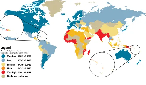 Table 4:  Top 10 coastal countries with the highest lack of adaptive capacity