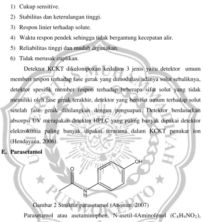 Gambar 2 Struktur parasetamol (Anonim, 2007) 