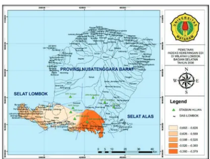 Gambar 4.6 Peta Kekeringan EDI di Wilyah Lombok Bagian Selatan untuk Tahun 2006 