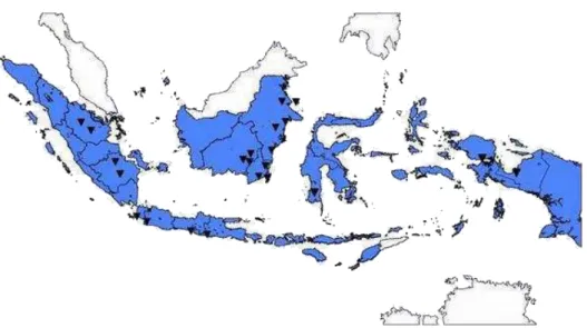 Gambar 3. Peta Indonesia, segitiga hitam menunjukkan adanya potensi batubara 