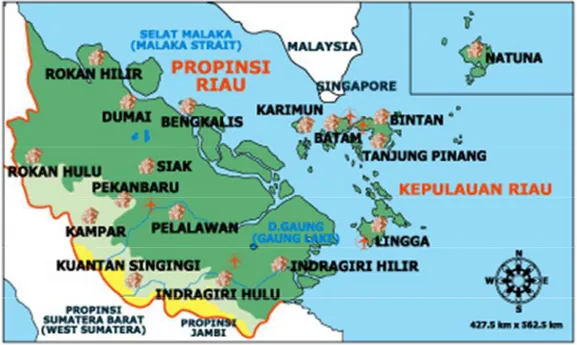 Gambar 1.1 Peta Propinsi Riau (sumber: http://www.indonesianestate.com).