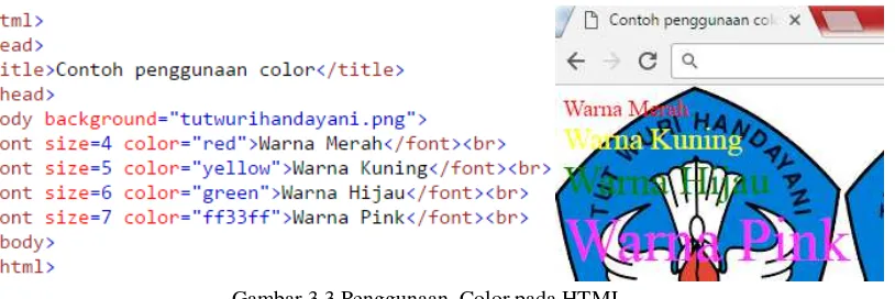 Gambar 3.3 Penggunaan  Color pada HTML 