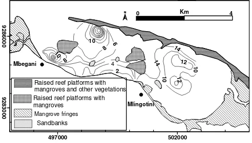 Fig. 5 : Map showing the distribution of CaCO      3  in the sea bottom sediments.       