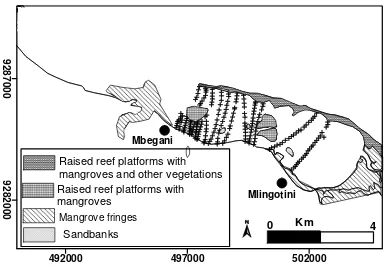 Fig 4-a               : A map showing the echo sounding survey lines. The locations where depth soundings were taken are shown using cross symbols.       