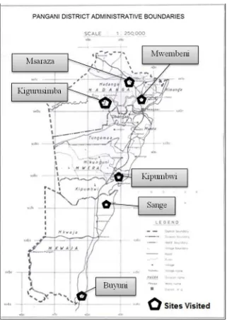 Figure 2. Map of Pangani District showing Divisions and Wards and Study Sites  