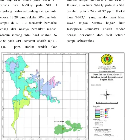 Gambar. 1 Peta Tahana Hara Makro N di Lahan Sawah Irigasi Mamak Bagian Hulu Kabupaten  